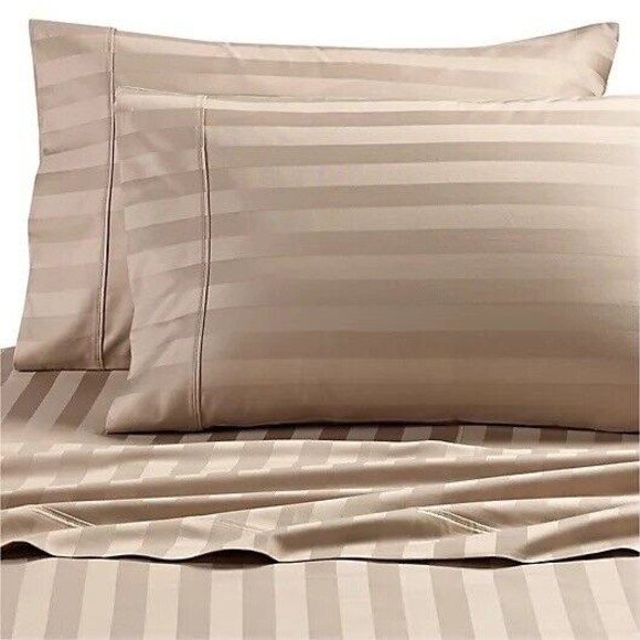 New WAMSUTTA Dream Zone 1000 TC PimaCott Queen Sheet Set Stripes Taupe COTTON - Picture 1 of 5